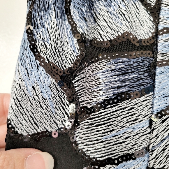 Adrianna Papell Sleeveless Black & Blue Sequin Embroidered Mermaid Dress Size 6 - Picture 6 of 11